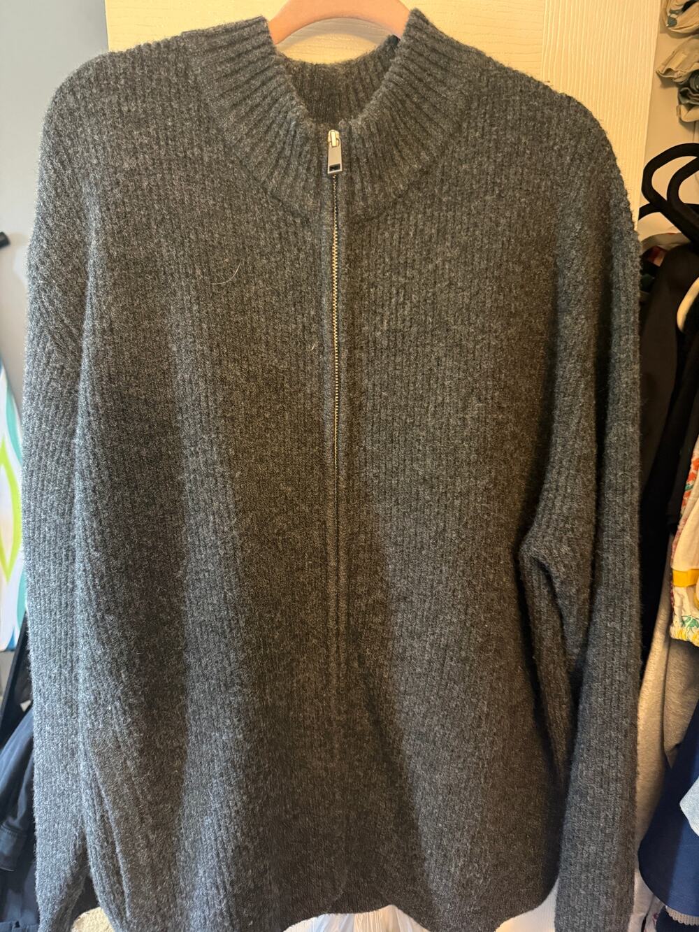 Old Navy Mens XXL Charcoal Gray Chunky Knit Full Zip Sweater Mock Neck